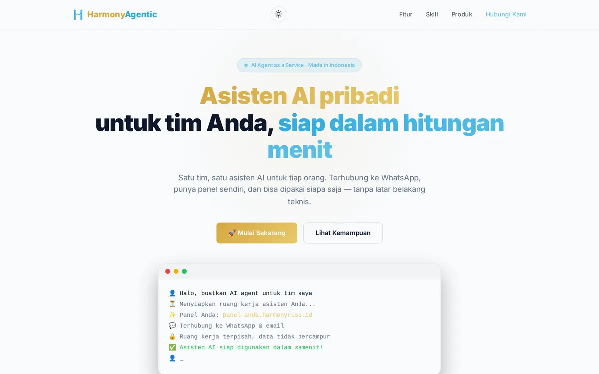 HarmonyAgentic — AI Agent as a Service untuk tim di Indonesia