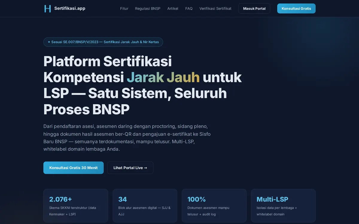 HarmonyAsesmen (Sertifikasi.app) — platform sertifikasi kompetensi jarak jauh sesuai BNSP
